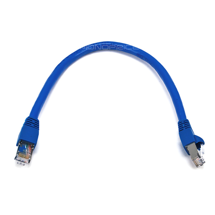 Monoprice 1FT 24AWG Cat6A 500MHz STP Ethernet Bare Copper Network Cable - Blue