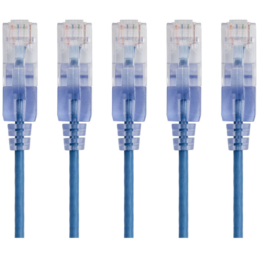 Monoprice 5-Pack, SlimRun Cat6A Ethernet Network Patch Cable, 5ft Blue