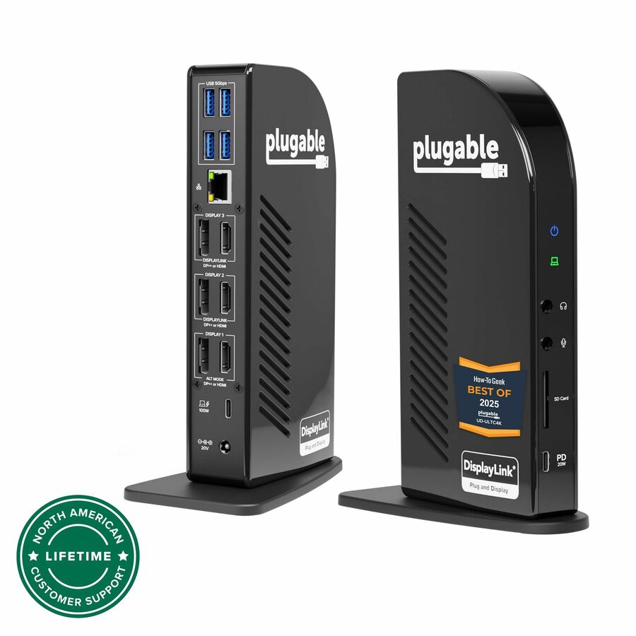 Plugable 4K USB C Docking Station Triple Monitor with 100W Power Delivery, USB C Dock for Thunderbolt 3/4, and USB-C Windows and Mac