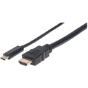 USB-C to HDMI Cable, 4K@30Hz, 1m, Black, Male to Male, Three Year Warranty