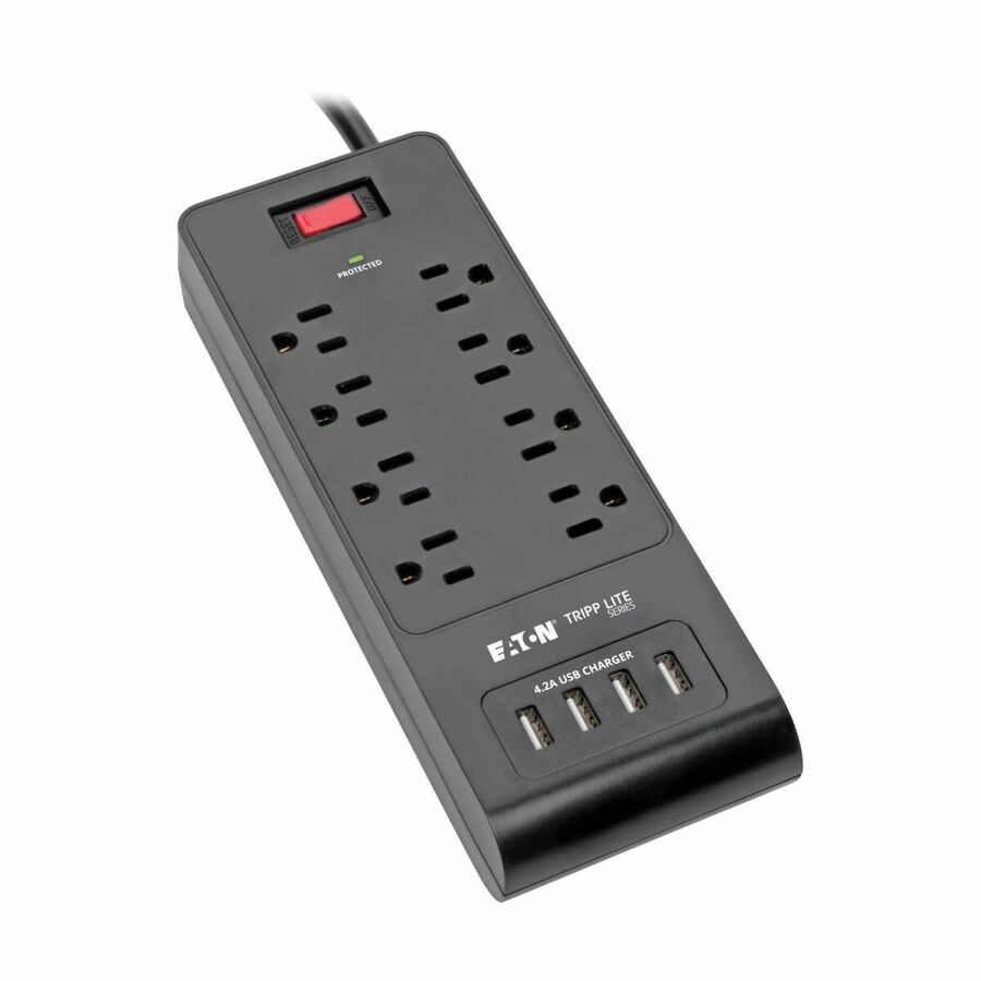 Tripp Lite by Eaton 8-Outlet Surge Protector with 4 USB Ports (4.2A Shared) - 6 ft. (1.83 m) Cord 1800 Joules Black