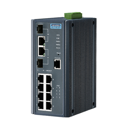 Advantech Ethernet Device, 8FE + 2G Combo Managed POE+ Switch w/Wide Temp