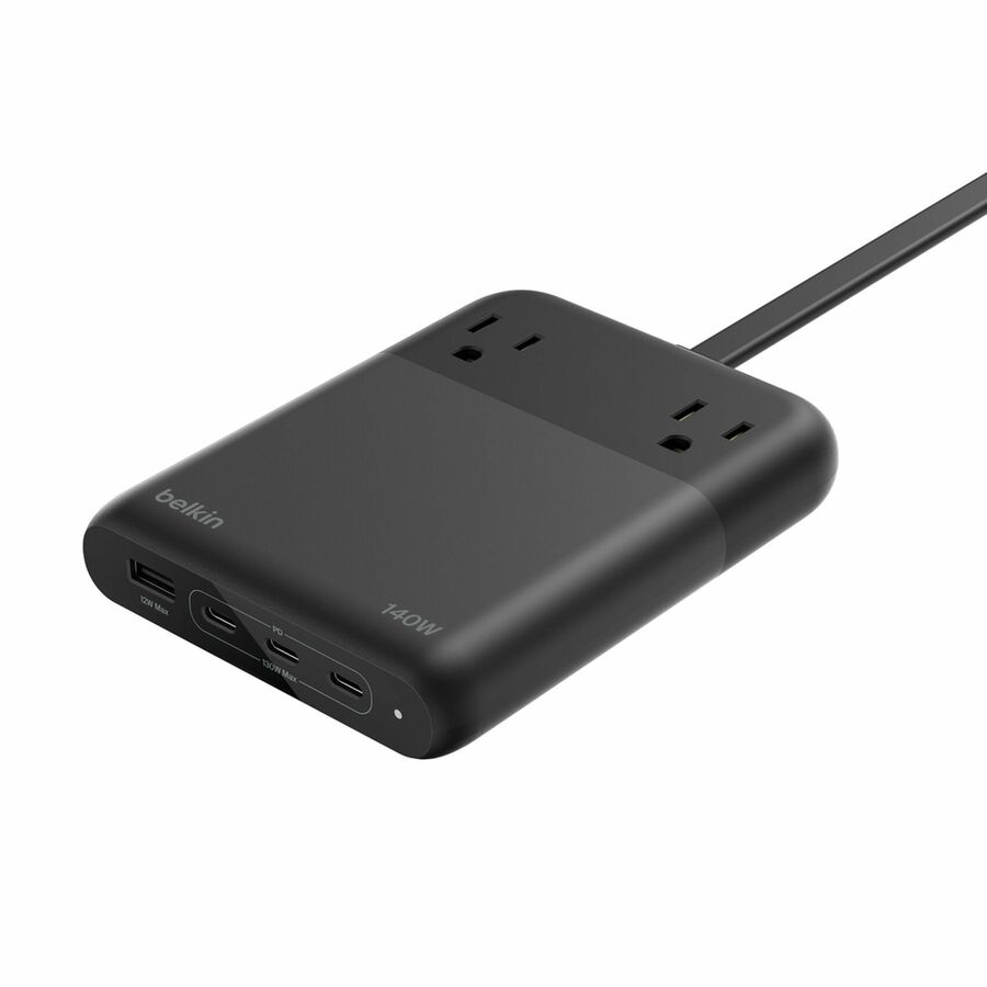 Belkin 2-Outlet Charging Station w/ 1x USB-A & 3x USB-C Ports 140W - 5ft/1.5m Cord - Straight Plug - Black