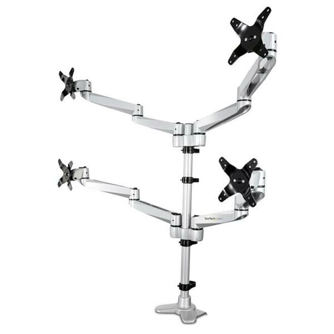 StarTech Desk Mount Quad Monitor Arm, VESA Displays up to 30" (24.8lb/11.3kg), Premium Articulating Adjustable Pole Mount, TAA