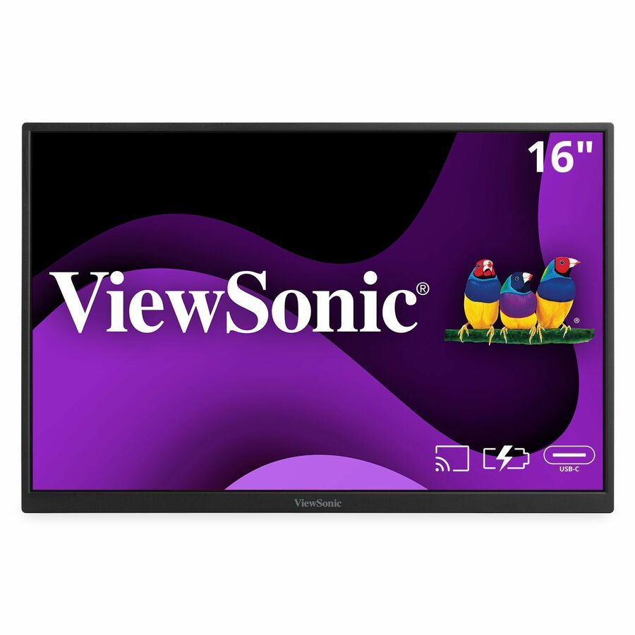 ViewSonic VG1656N 16 Inch 1200p Wireless Portable Monitor, IPS for Improved Workflows and Second Screen Productivity, Built-in Stand and Battery, 60W USB-C, and WiFi Dongle Inputs