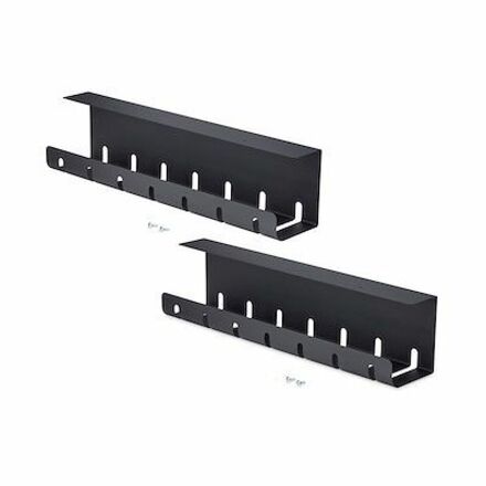StarTech 2-Pack Under Desk Cable Management Tray, 42" long (21" per tray), Slotted Style, Screw-On Installation, Metal, Black, TAA