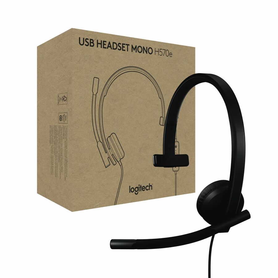 Logitech H570e USB Wired Mono Headset, USB-A, Noise-Canceling Mics, Inline Controls, Certified for Microsoft Teams, Black