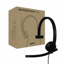 Logitech H570e USB Wired Mono Headset, USB-A, Noise-Canceling Mics, Inline Controls, Certified for Microsoft Teams, Black
