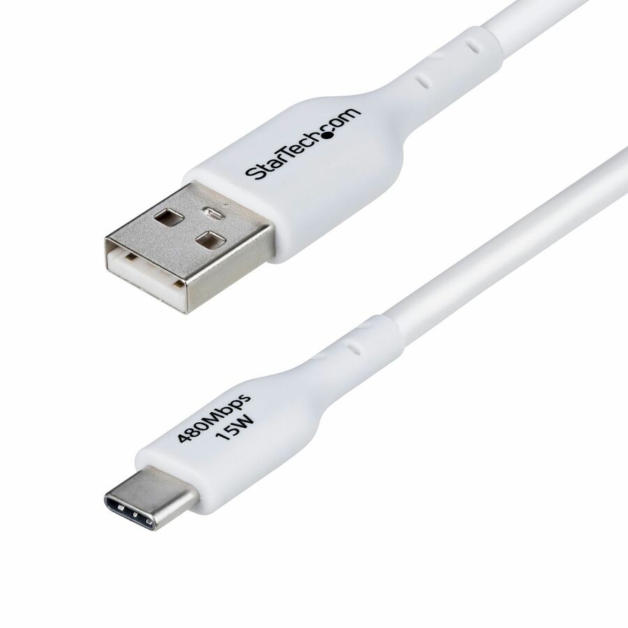 StarTech 10ft (3m) USB-A to USB-C Charging Cable, Charge & Sync, 3A, USB 2.0, TPE Jacket - White USB Charging Cord