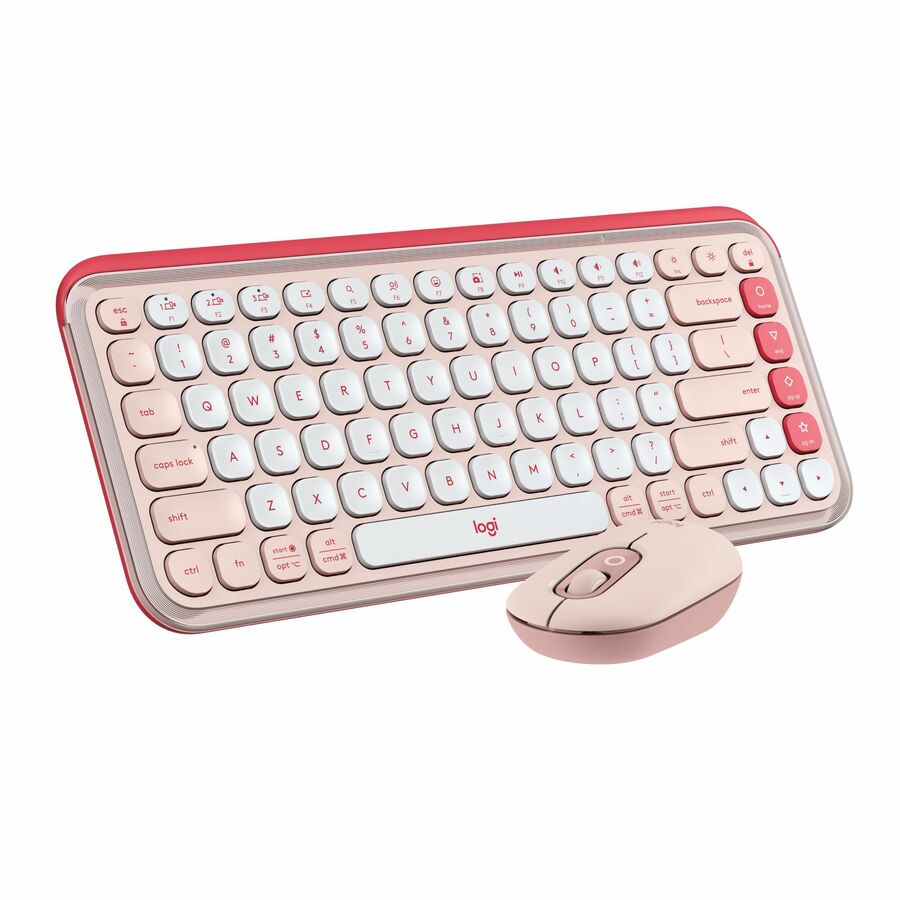 Logitech POP ICON COMBO, Bluetooth Keyboard and Mouse Combo, Comfortable Typing, Programmable Keys and Buttons, Quiet Clicks (Rose & Off-white)