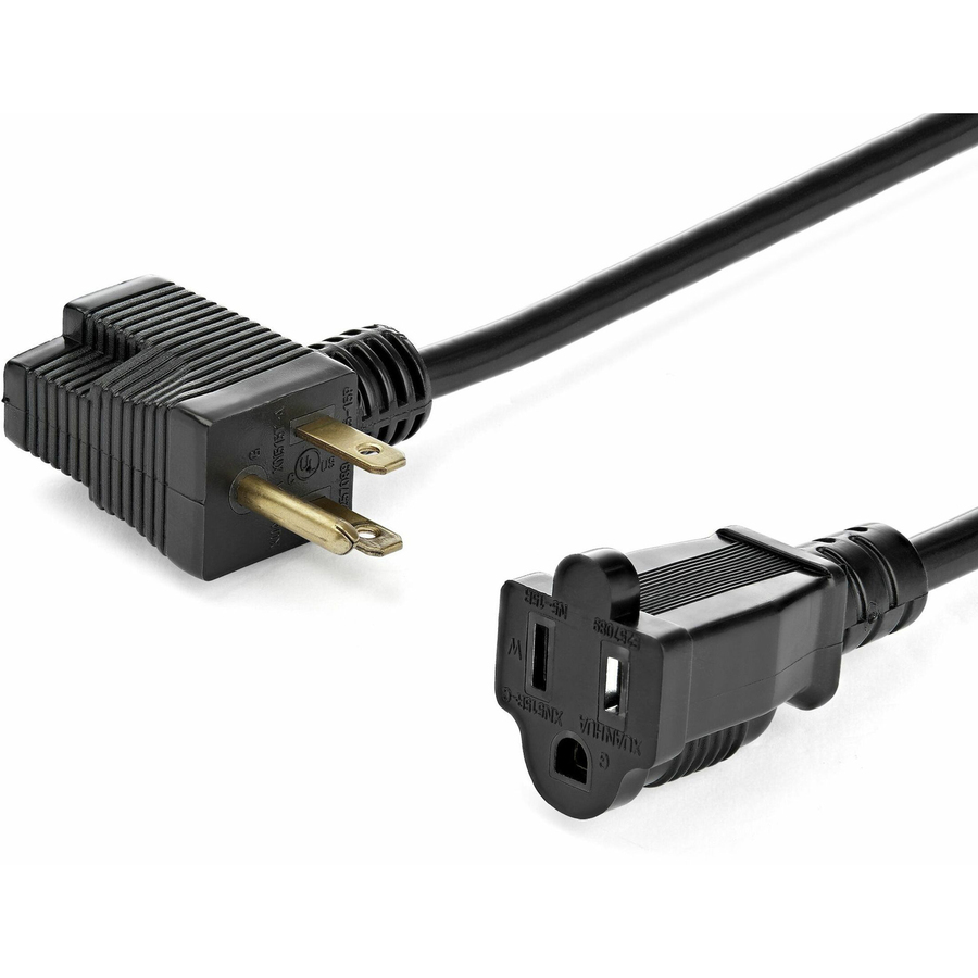 StarTech 1ft (0.3m) Short Extension Cord, NEMA 5-15P/R to NEMA 5-15R, 13A 125V, 16AWG, Black, Outlet Saver Power Extension Cable