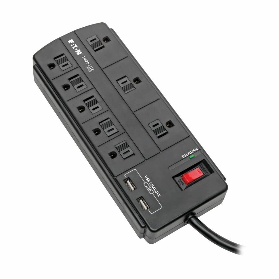 Tripp Lite by Eaton 8-Outlet Surge Protector with 2 USB Ports (2.1A Shared) - 8 ft. (2.43 m) Cord 1200 Joules Black