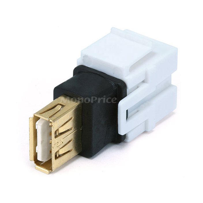 Monoprice Keystone Jack - USB 2.0 A Female to A Female Coupler Adapter, Flush Type (White)