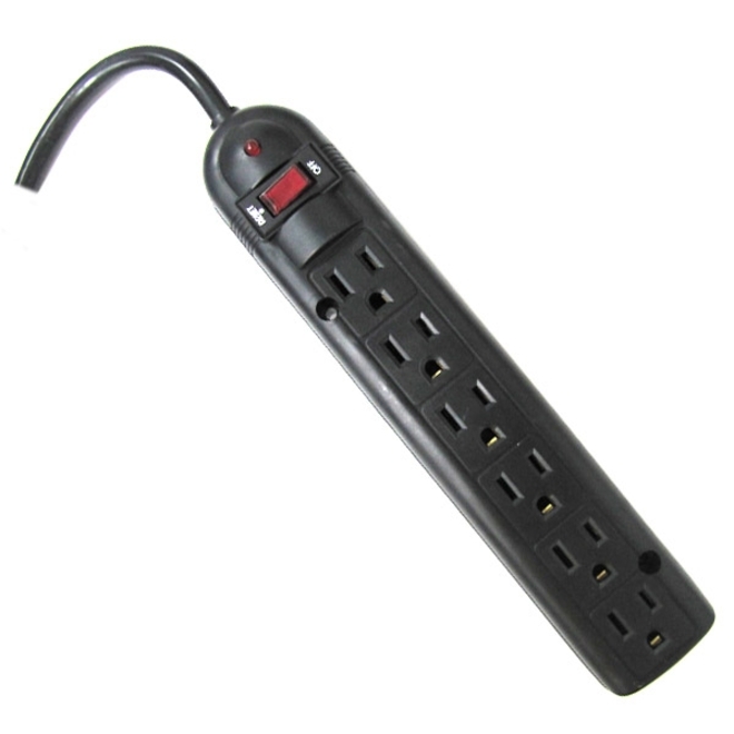 Weltron 6 Outlet Black Plastic Surge Protector w/ 20ft Cord