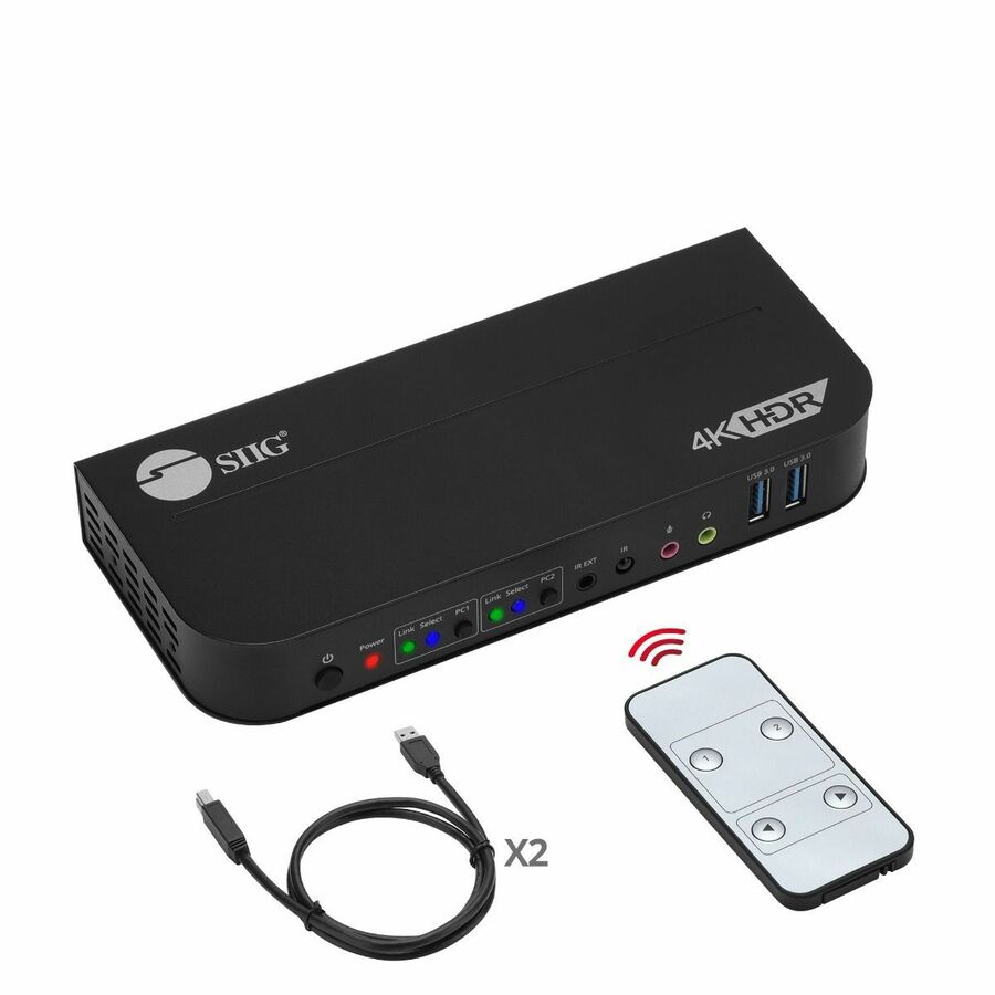 SIIG 2x1 DisplayPort 4K KVM USB 3.0 Switch with Remote Control