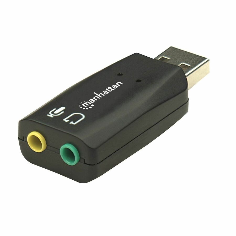 USB-A Sound Adapter, USB-A to 3.5mm Mic-in and Audio-Out ports, 480 Mbps (USB 2.0), supports 3D and virtual 5.1 surround sound, Hi-Speed USB, Black, Three Year Warranty
