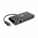 Tripp Lite by Eaton 3-Port USB-C Hub with LAN Port and Power Delivery USB-C to 3x USB-A Gbe 60W PD Charging USB 3.0 Black