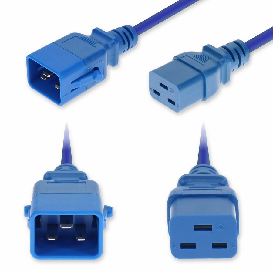 AddOn 6ft C20 Male to C19 Female P-Lock Compatible Industrial Grade 12 AWG 250V at 20A PVC SJT (Service Junior Thermoplastic) Blue Power Cable