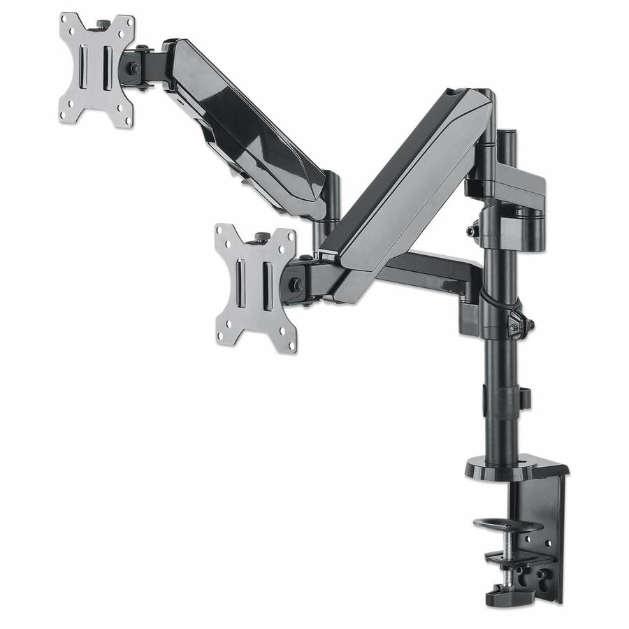 Dual Desk Mount for TV & Monitors (Full Motion Gas Spring), For screens 10" to 27" , Clamp or Grommet Assembly, VESA compatability: 75x75 and 100x100mm - check the dimensions of the four mounting holes on back of screen to ensure it fits, Max 8kg (each)