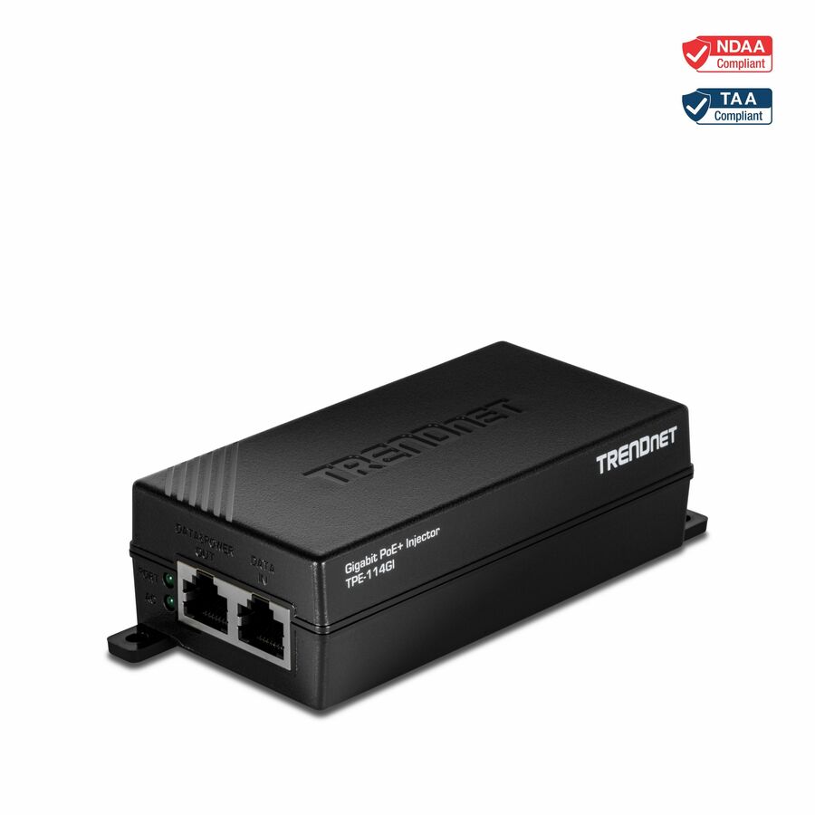 TRENDnet Gigabit PoE+ Injector, TPE-114GI, Supplies PoE (15.4W), PoE+(30W), Network A PoE Device Up to 100m (328 ft), Plug & Play, NDAA & TAA Compliant, Black