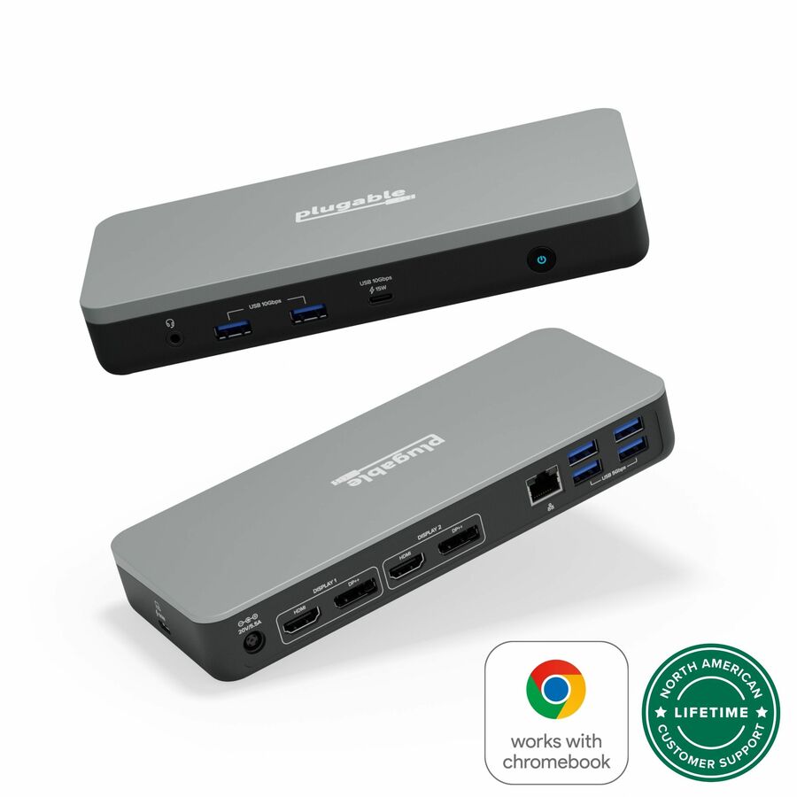 Plugable 12-in-1 Dual 4K USB C Docking Station - Works With Chromebook Certified - 60W Charging Dock for Classrooms, Labs, and Business
