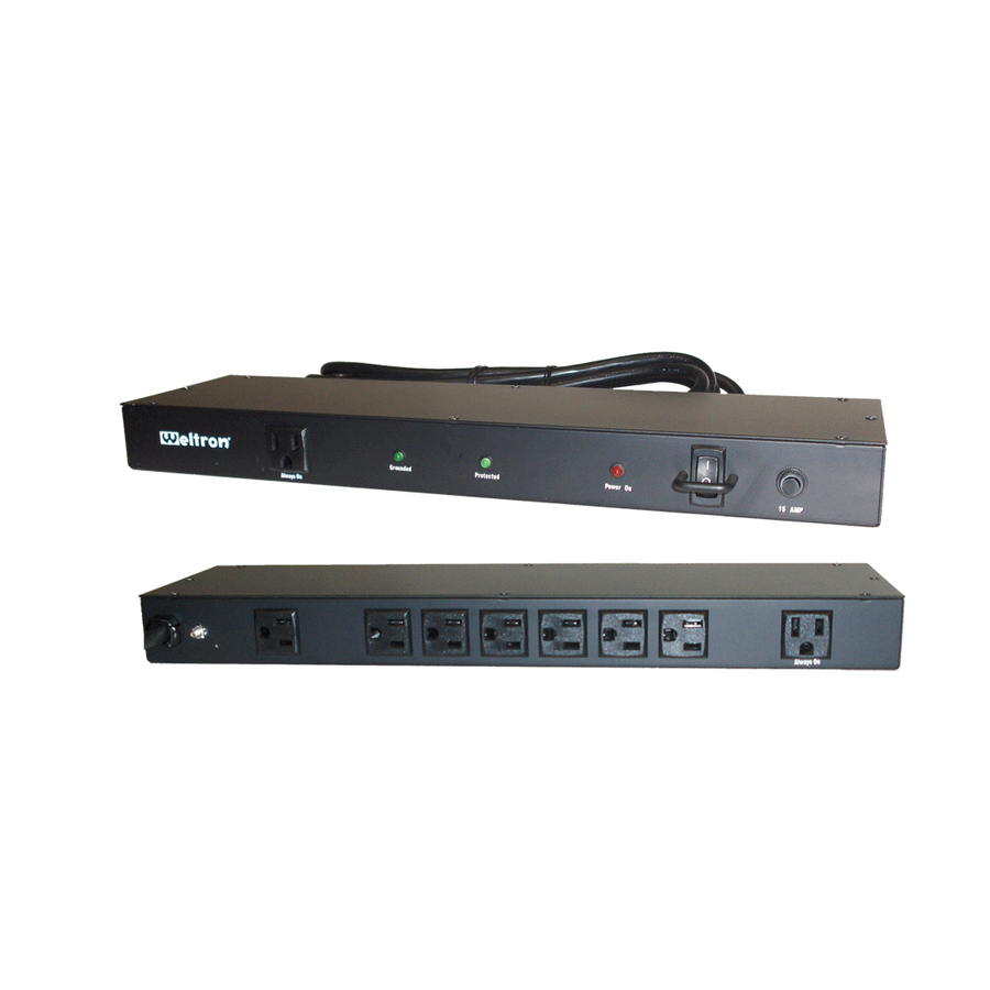 Weltron 9 Outlet Rack Mount Power Strip Surge Protector w/ 15ft Cord