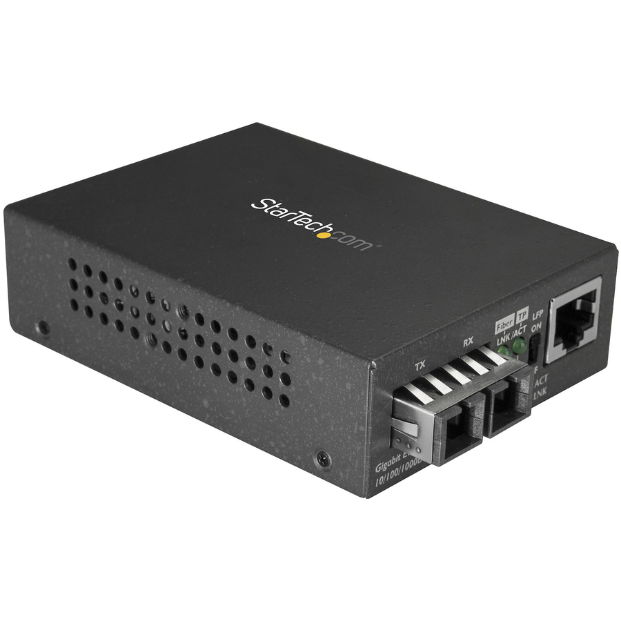 StarTech Singlemode SC Fiber Ethernet Media Converter, 1000BASE-LX Gigabit Fiber Optic to Copper Bridge, 10/100/1000 Network 10km, TAA