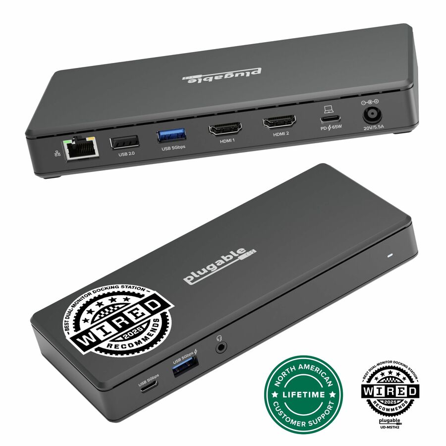 Plugable USB C Docking Station Dual Monitor 2 HDMI Ports, Power Delivery Dock, Dual 4K Monitor