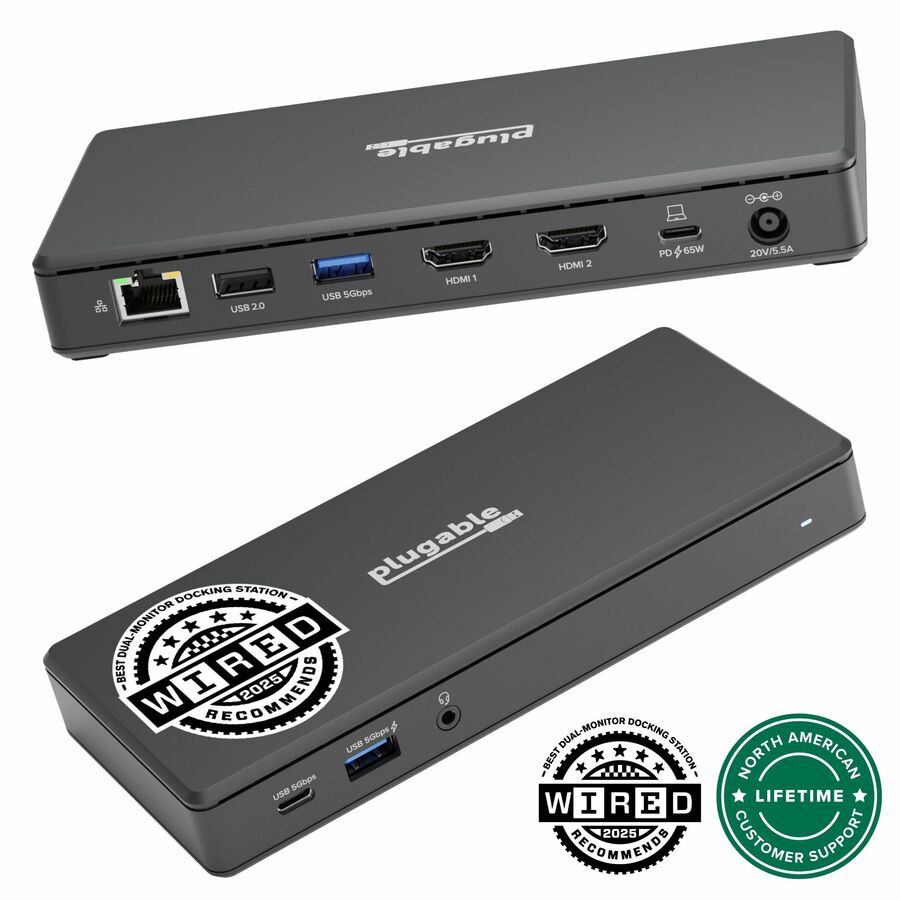 Plugable USB C Docking Station Dual Monitor 2 HDMI Ports, Power Delivery Dock, Dual 4K Monitor
