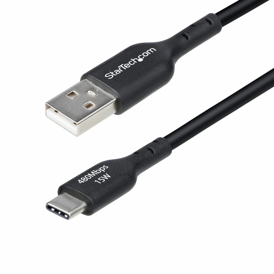 StarTech 1ft (30cm) USB-A to USB-C Charging Cable, Charge & Sync, 3A, USB 2.0, TPE Jacket - Black USB Charging Cord