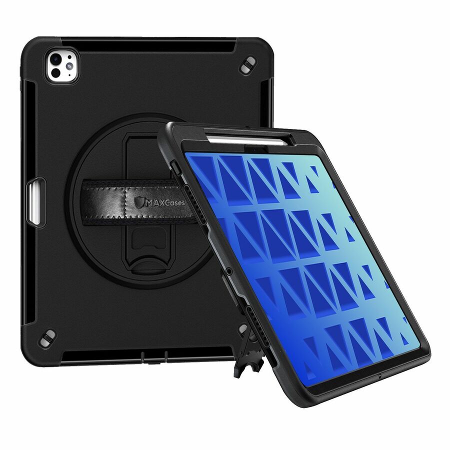MAXCases Extreme Shield for iPad Pro 11" (M4 2024/M5 2025) w/ Handstrap, Shoulder Strap, Pencil Garage & Screen Protector (Black)