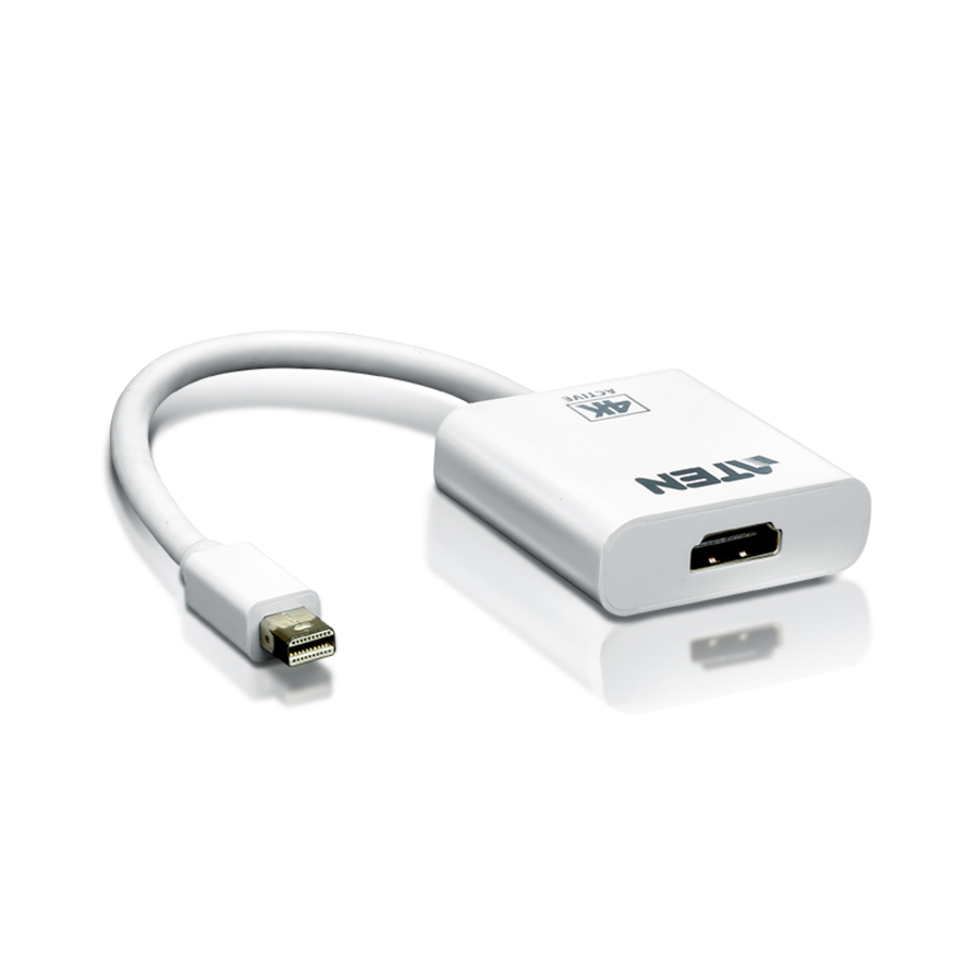 Aten Mini DisplayPort to 4K HDMI Active Adapter - HDMI/Mini DisplayPort for Notebook, Audio/Video Device, TV - 1 Pack - 1 x Mini DisplayPort Male Digital Audio/Video - 1 x HDMI (Type A) Female Digital Audio/Video - White