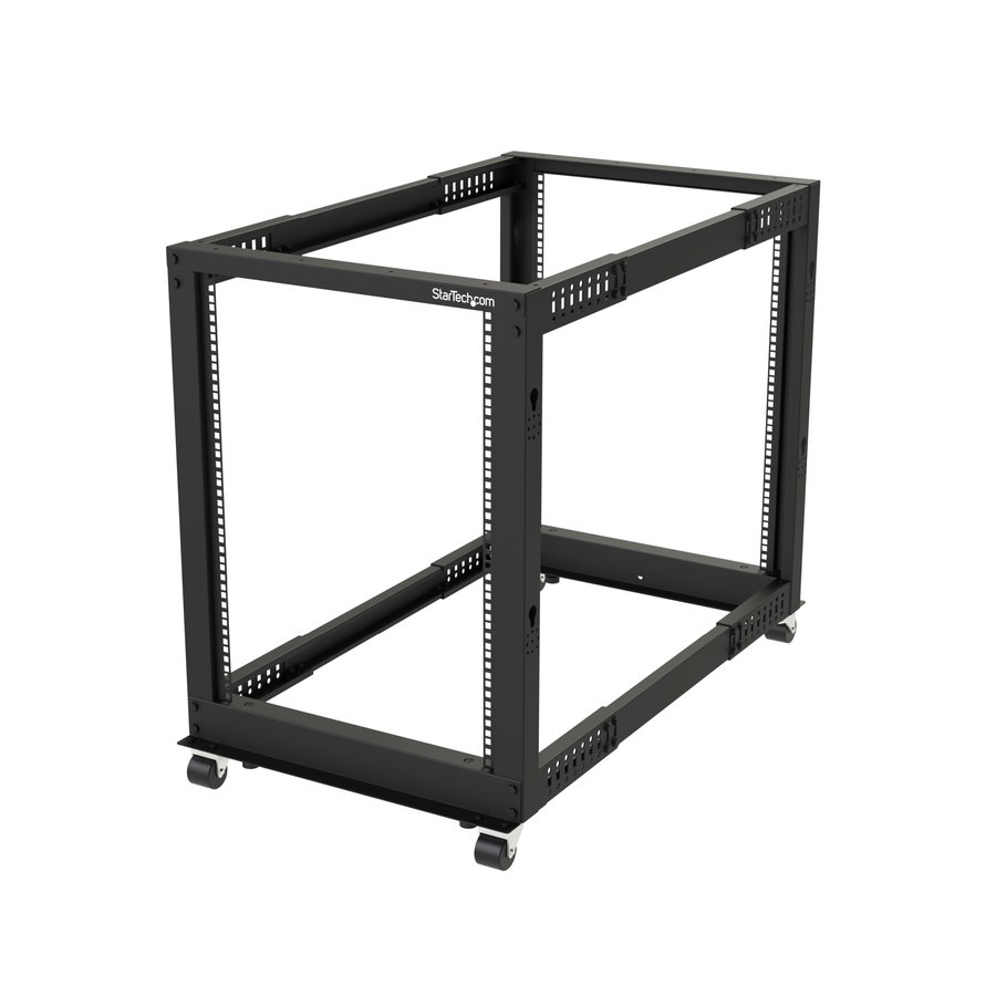 StarTech 4-Post 15U Mobile Open Frame Server Rack, 19" Network Rack with Casters, Rolling Rack for Computer/AV/Data/IT Equipment