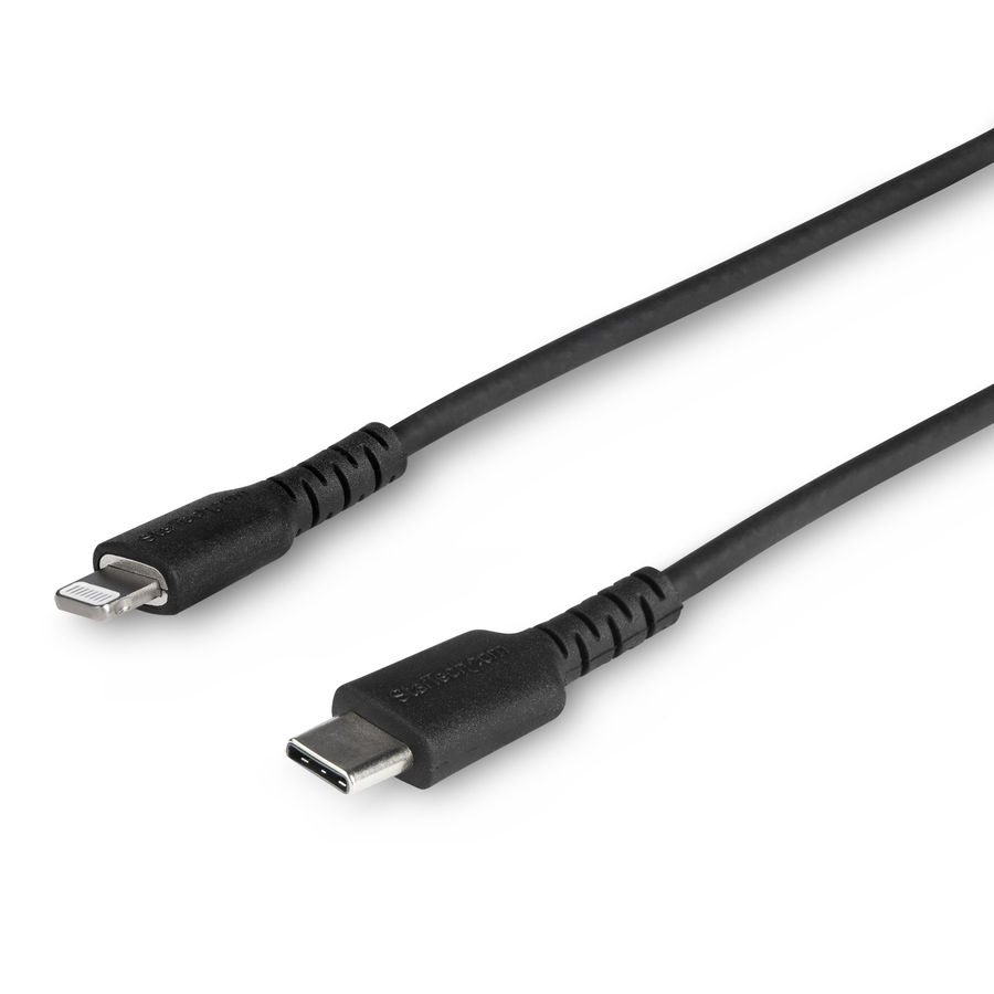 StarTech 3 foot/1m Durable Black USB-C to Lightning Cable, Rugged Heavy Duty Charging/Sync Cable for Apple iPhone/iPad MFi Certified