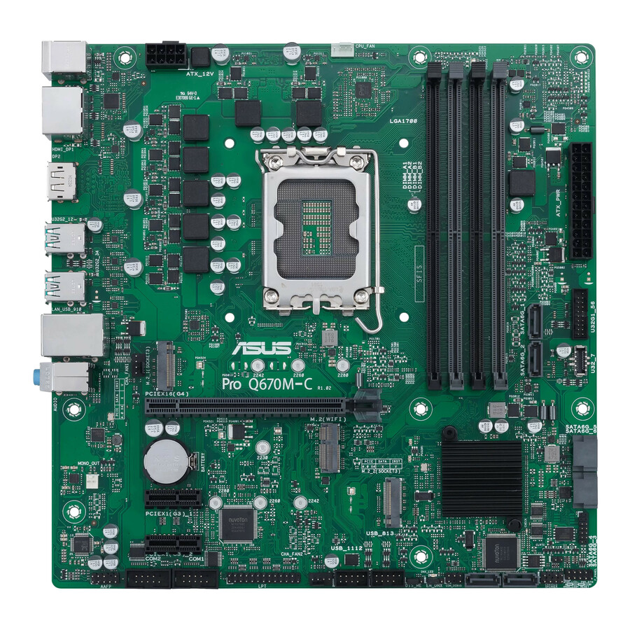 Asus PRO Q670M-C-CSM Desktop Motherboard - Intel Q670 Chipset - Socket LGA-1700 - Intel Optane Memory Ready - Micro ATX