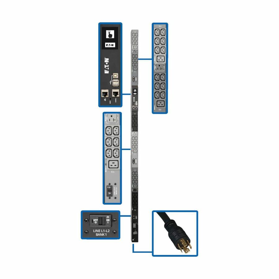 Tripp Lite by Eaton PDU 8.6kW 208/120V 3PH Monitored PDU - LX Interface Gigabit 45 Outlets L21-30P Input LCD 1.8 m Cord 0U 1.8 m Height TAA