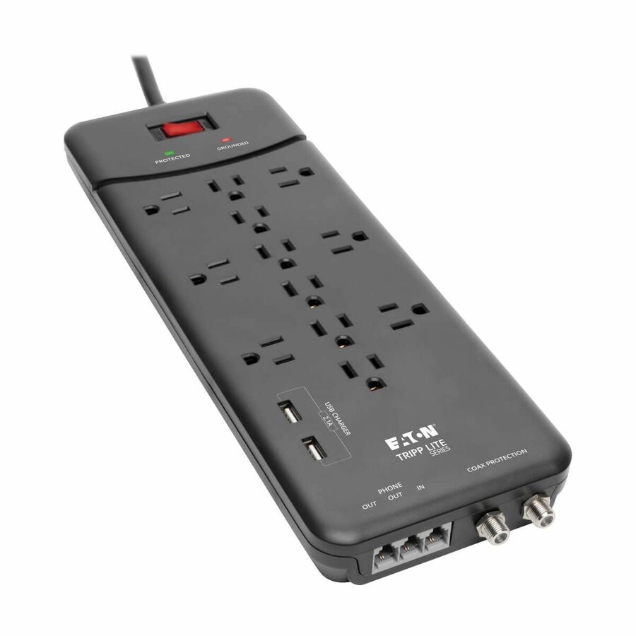 Tripp Lite by Eaton Protect It! 12-Outlet Surge Protector 8 ft. (2.43 m) Cord 4320 Joules Tel/Modem/Coax Protection 2 USB Ports Black