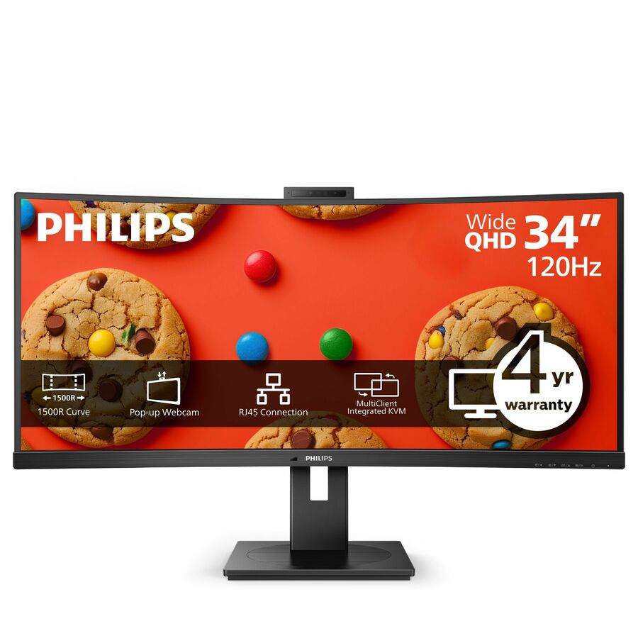 PHILIPS 34B1U5600CH 34 inch Monitor, Curved , LED, UltraWide QHD, USB-C (100W), Webcam, 4 Year Manufacturer Warranty- 34"