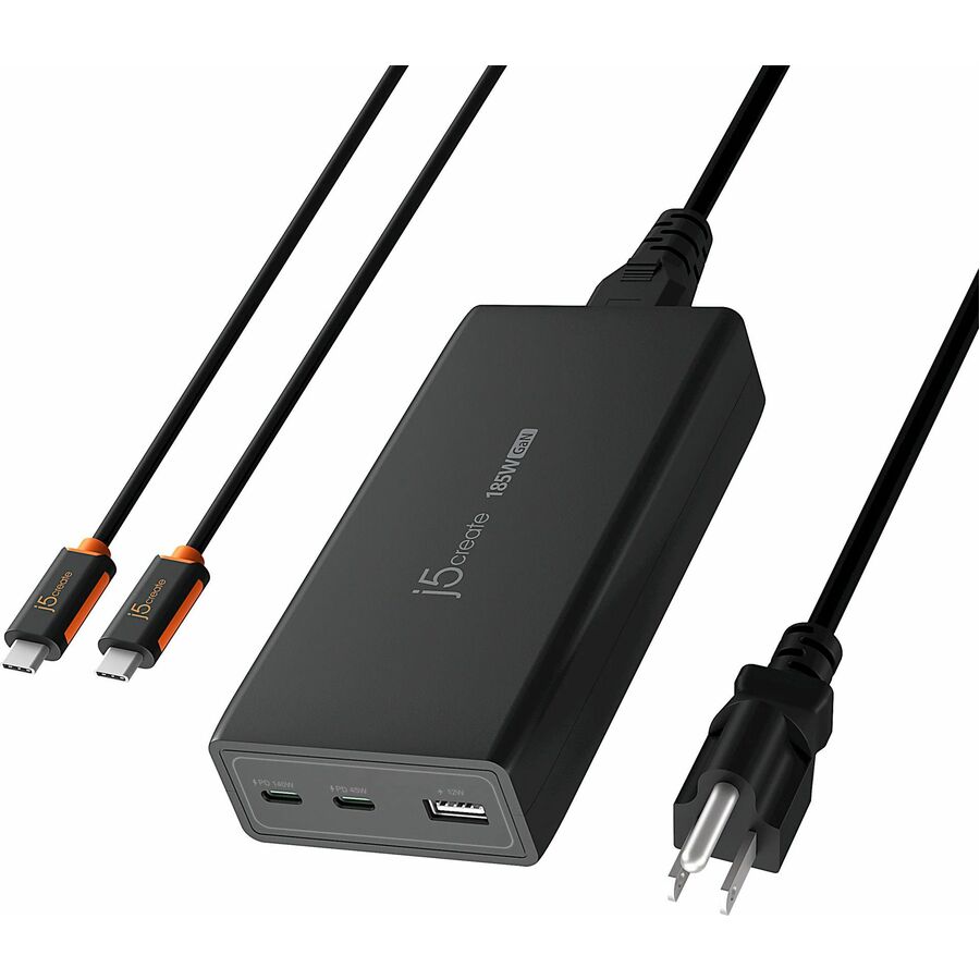 j5create JUP37185 185W GaN PD 3.1 USB-C 3-Port Charger