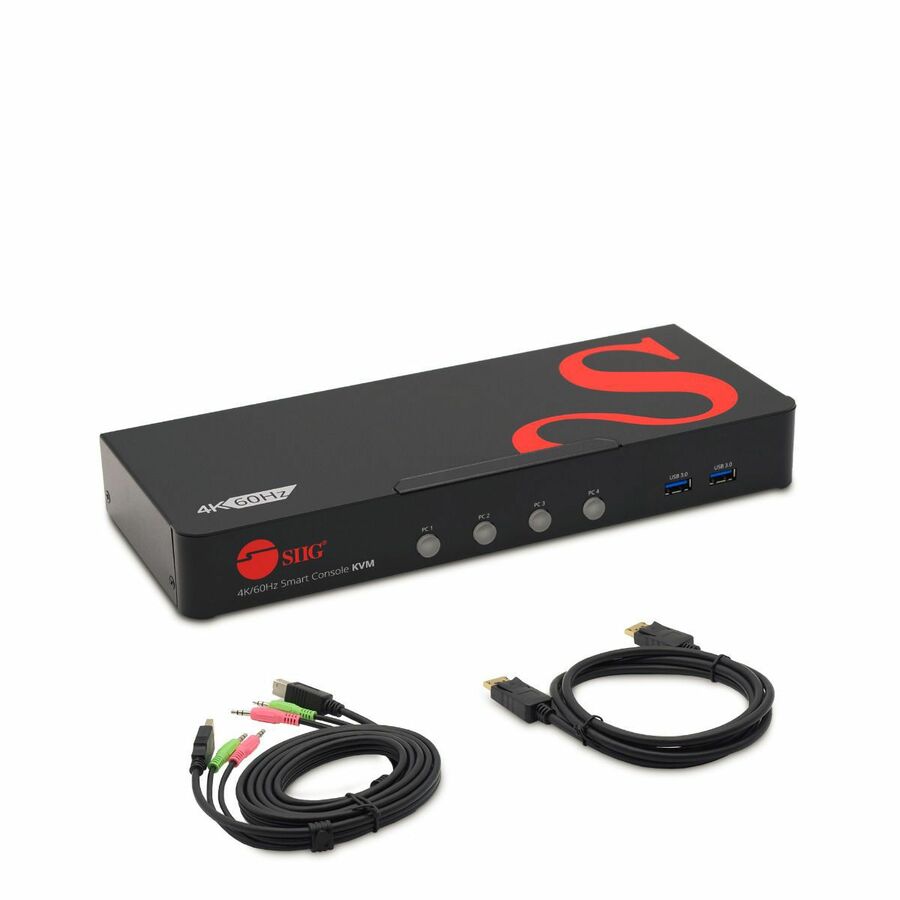 SIIG 4 Port 4K 60HZ DisplayPort 1.2 KVM Switch with USB 3.0 and Multi-Media ports