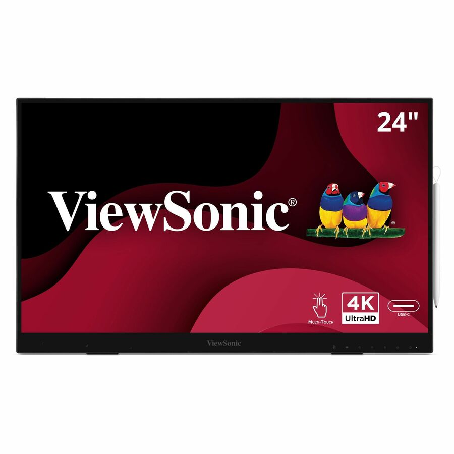 ViewSonic ID2456-4K 24 Inch 4K UHD Touch Display Tablet with PCAP 10 Point Touch, Active Stylus, Built-in Kickstand, USB Hub, HDMI, DisplayPort, and USB C Inputs