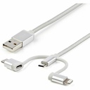 StarTech 1m USB Multi Charging Cable - Braided - Apple MFi Certified - USB 2.0 - Charge 1x device at a time - For USB-C or Lightning devices attach the corresponding connector of the cable to the Micro-USB connector and plug into your device - For Micro-USB devices plug the middle connector into your device