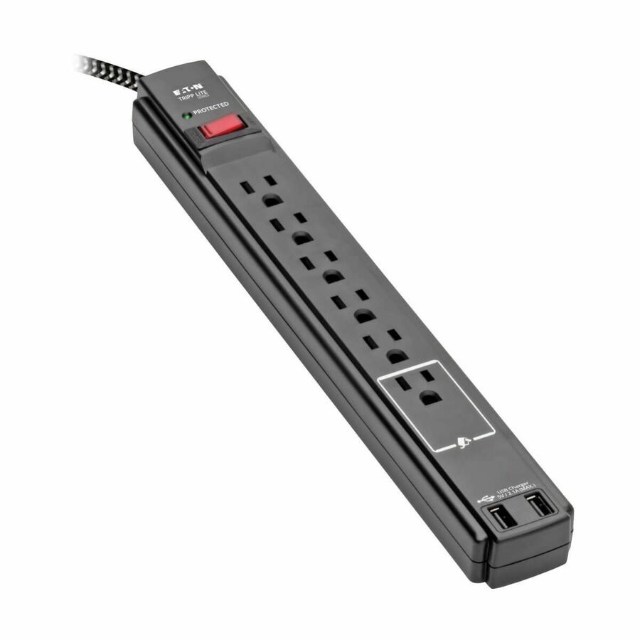 Eaton Tripp Lite Series Safe-IT 6-Outlet Surge Protector, 2 USB Charging Ports, 10 ft. Cord, 5-15P Plug, 990 Joules, Antimicrobial Protection, Black
