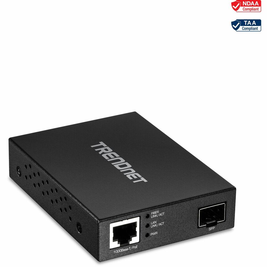 TRENDnet Gigabit Poe Pd SFP Fiber Media Converter; Poe Powered 100/1000Base-T to SFP Fiber Media Converter; Compact Design; TFC-PGSFP