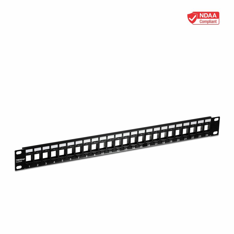 TRENDnet 24-Port Blank Keystone 1U Patch Panel, 1U 19" Metal Rackmount Housing, Recommended With TC-K25C6 & TC-K50C6 Cat6 Keystone Jacks (Sold Separately), Black, TC-KP24