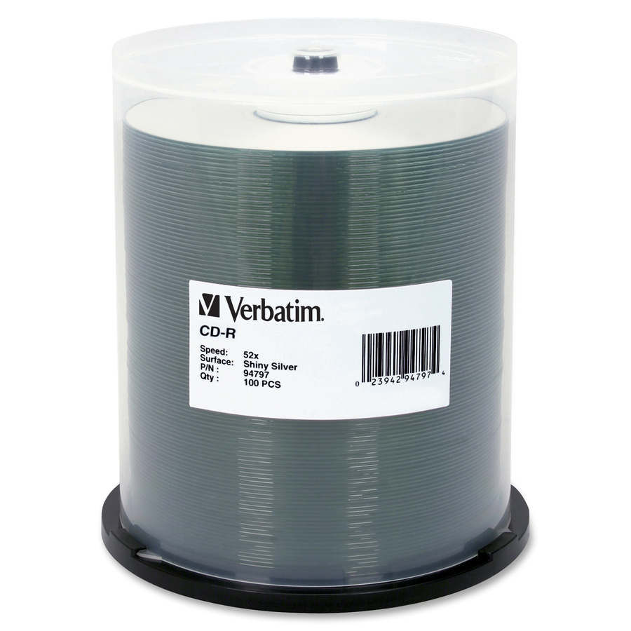 Verbatim CD-R 700MB 52X DataLifePlus Shiny Silver Silk Screen Printable - 100pk Spindle