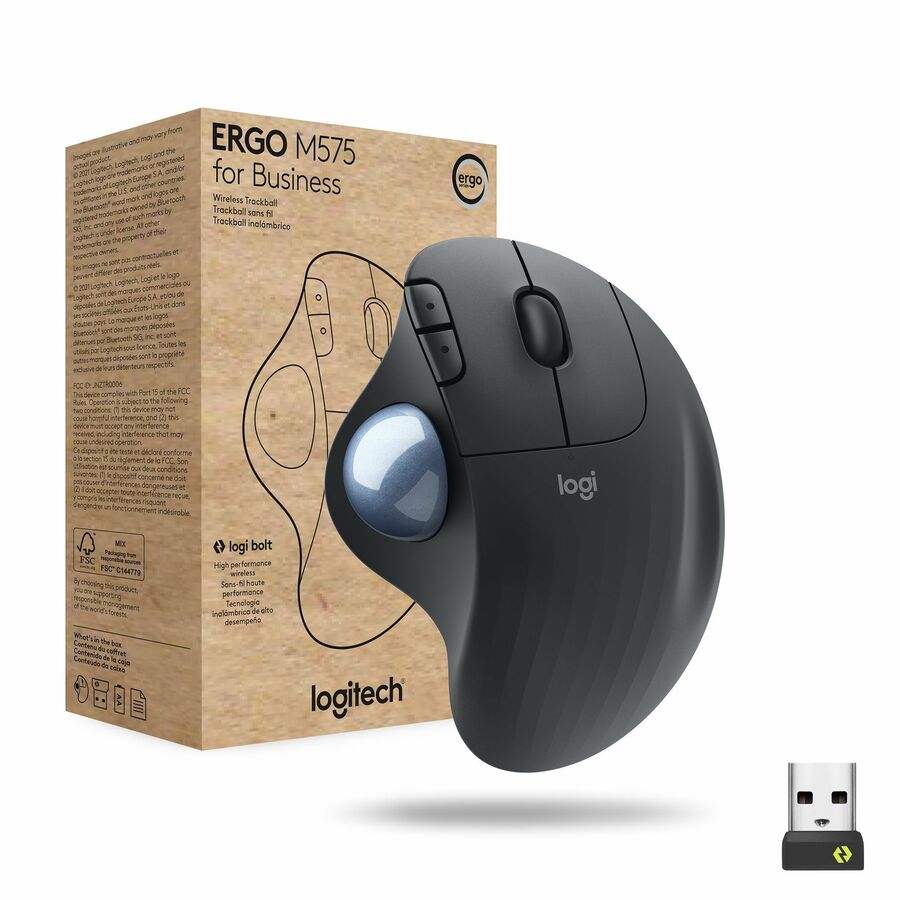 Logitech ERGO M575 Wireless Trackball Mouse for Business - Ergonomic Design, Logi Bolt, Bluetooth, Graphite