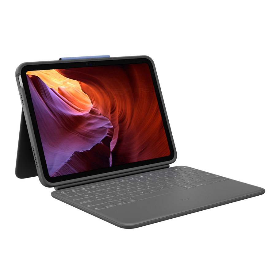Logitech Rugged Folio Rugged Keyboard/Cover Case (Folio) for 10.9" Apple, Logitech iPad (10th Generation & A16) Tablet - Graphite
