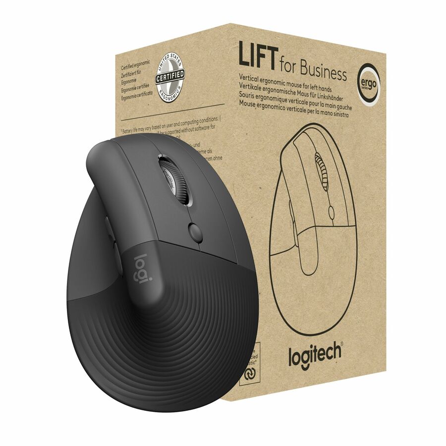 Logitech Lift for Business, Vertical Ergonomic Mouse, Wireless, Bluetooth, Logi Bolt USB, Quiet clicks, Graphite