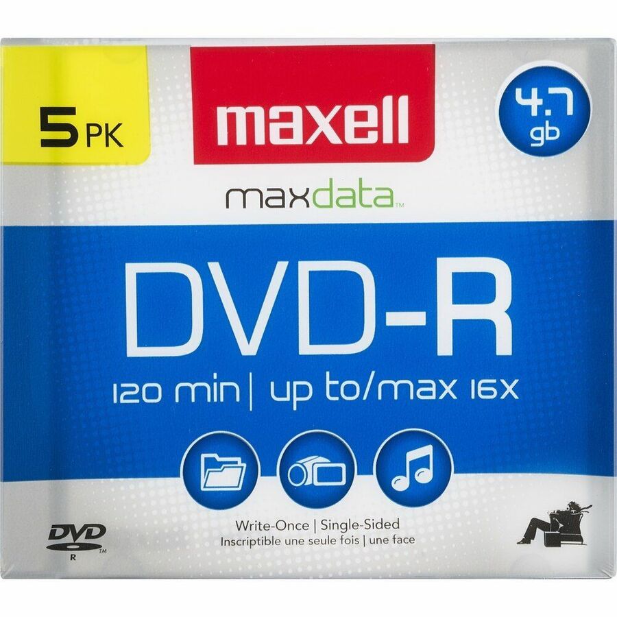 Maxell DVD Recordable Media - DVD-R - 16x - 4.70 GB - 5 / Pack - Gold